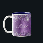 Chic Glittery Purple Amethyst Glam Name Two-Tone Coffee Mug<br><div class="desc">Classic faux sparkly glitter glam purple glitter on the top edge, over a faux Purple Amethyst brushed metal or stainless steel style ombre foil. Customise the modern handwritten style script to create your own mug. You can add a monogram initial to create a first name initial combination. This girly glam...</div>