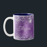 Chic Glittery Purple Amethyst Glam Name Two-Tone Coffee Mug<br><div class="desc">Classic faux sparkly glitter glam purple glitter on the top edge, over a faux Purple Amethyst brushed metal or stainless steel style ombre foil. Customise the modern handwritten style script to create your own mug. You can add a monogram initial to create a first name initial combination. This girly glam...</div>
