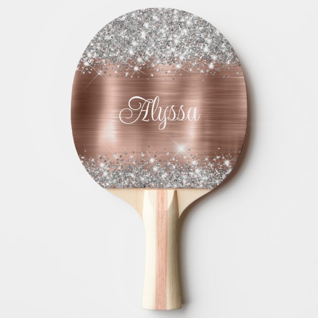 Chic Glittery Rose Gold Glam Name Ping Pong Paddle (Front)