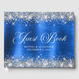 Chic Glittery Royal Blue Foil Wedding Guest Book