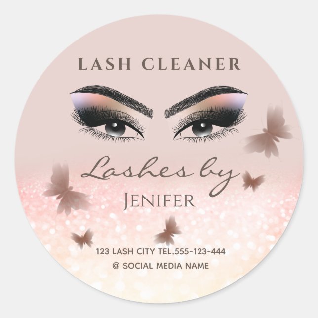 Chic glittery sparkle lash extension lash cleaner classic round sticker (Front)