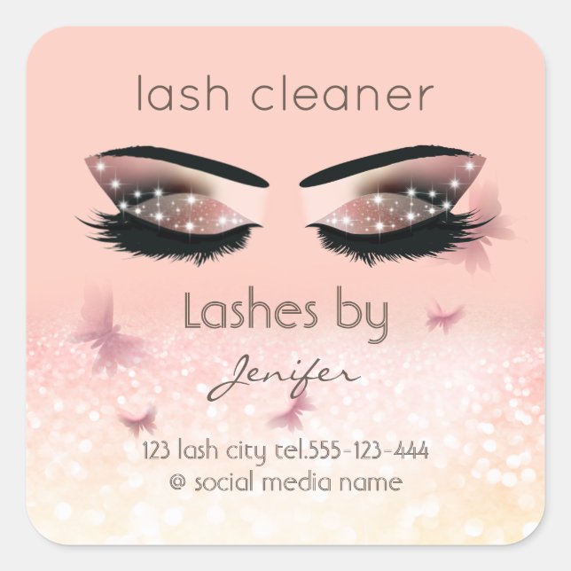 Chic glittery sparkle lash extension lash cleaner square sticker (Front)
