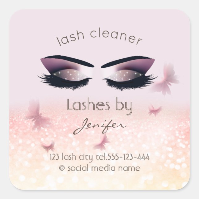 Chic glittery sparkle lash extension lash cleaner square sticker (Front)