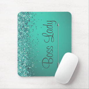 Chic Glittery Turquiose Personalised Boss Lady Mouse Pad