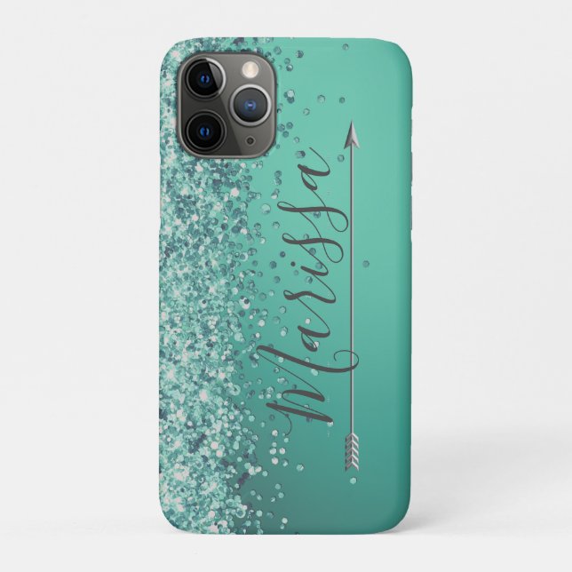 Chic Glittery Turquiose Personalised   Case-Mate iPhone Case (Back)