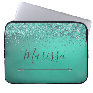 Chic Glittery Turquiose Personalised  Laptop Sleeve