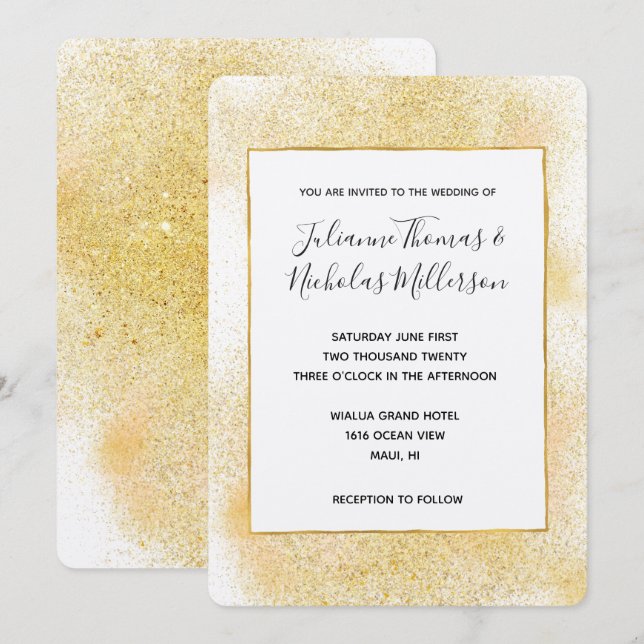 Chic Glitzy Gold Wedding Invites (Front/Back)