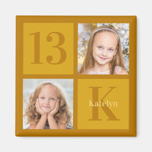 Chic Gold 2 Photo Collage Custom Birthday Party Magnet