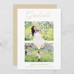 Chic Gold 2 Photos Ornament Sophisticated Graduate Invitation
