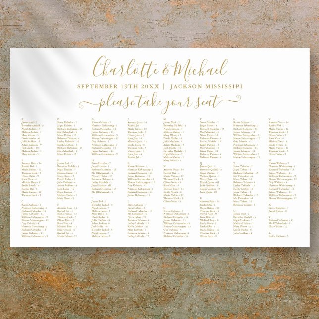 Chic Gold 300 Names Wedding Seating Chart (Chic Gold 300 Names Wedding Seating Chart)