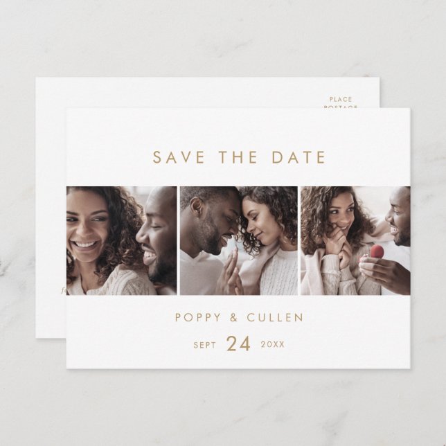 Chic Gold 3 Photo Template Save the Date (Front/Back)