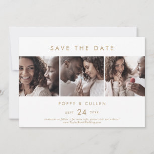 Chic Gold 3 Photo Template Save the Date