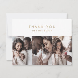 Chic Gold 3 Photo Template Thank You Card