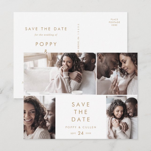 Chic Gold 4 Photo Template Save the Date (Front/Back)