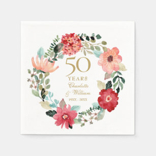 Chic Gold 50th Wedding Anniversary Floral Garland Napkin
