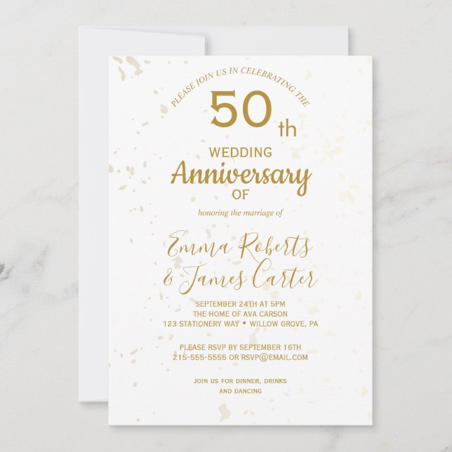 Chic Gold 50th Wedding Anniversary  Invitation (Front)