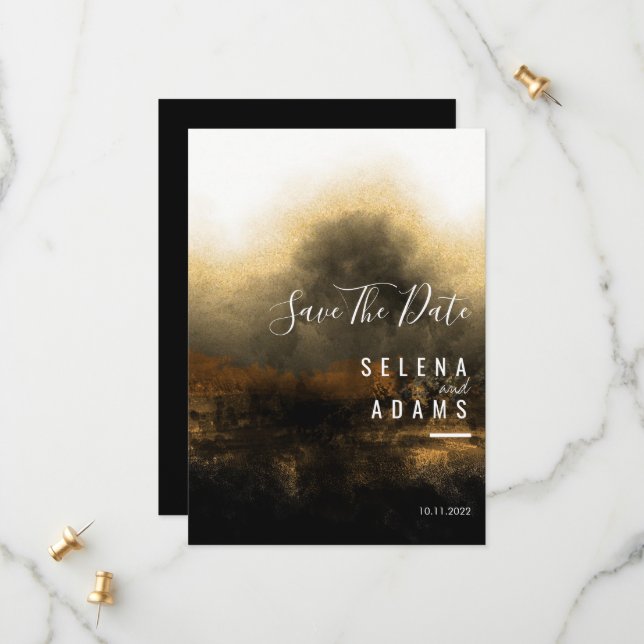 Chic Gold Abstract Typography Wedding Save The Date (Front/Back In Situ)