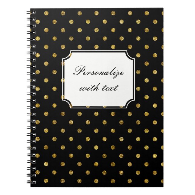 Chic Gold and Black Dots Notebook (Front)