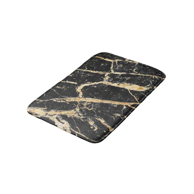 Chic Gold and Black Marble Pattern Bath Mat (Angled)
