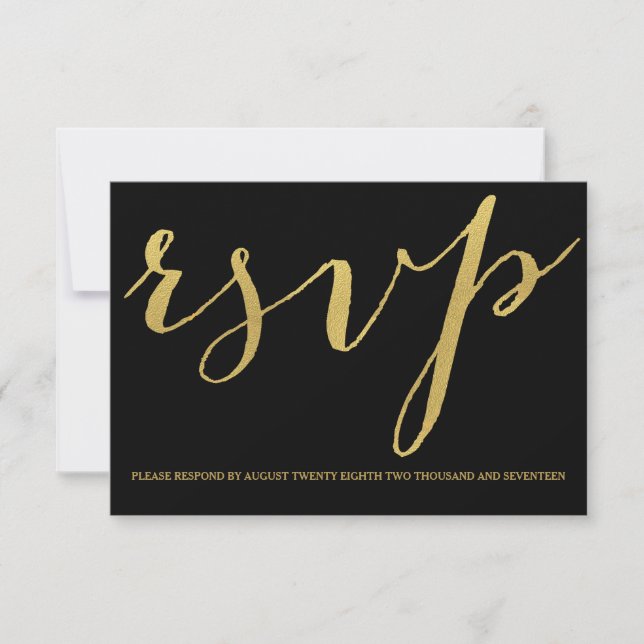 Chic Gold and Black RSVP Card (Front)