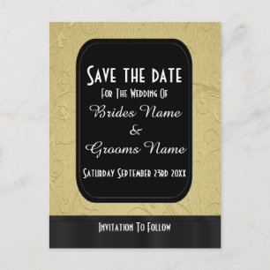 Chic gold and black save the date announcement postcard