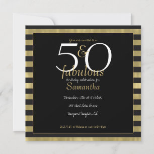 Chic Gold and Black Stripes 50 and Fabulous Invitation