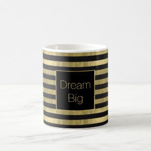 Chic Gold and Black Stripes Dream Big Personalised Coffee Mug