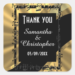 Chic gold and black thank you square sticker