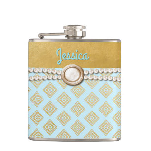 Chic Gold and Blue Bridesmaid Custom Flask