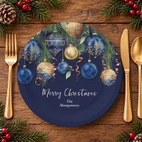 Chic Gold and Blue Christmas Tree Ornaments