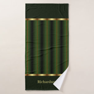Chic Gold And Emerald Green Stripes Name Bath Towel Set