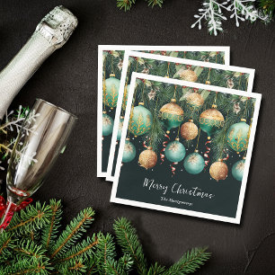 Chic Gold and Green Christmas Tree Ornaments Napkin
