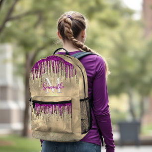 Chic gold and hot pink drips monogram printed backpack