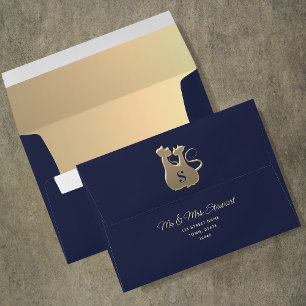 Chic Gold and Navy Blue Wedding Envelope