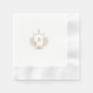 Chic Gold and White Crest Monogram Custom Wedding  Napkin