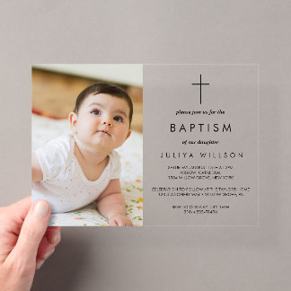 Chic Gold Baptism photo Acrylic Invitations