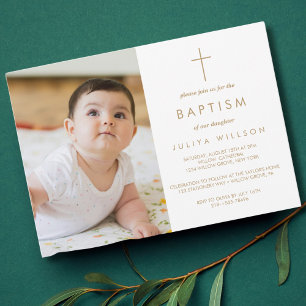 Chic Gold  Baptism photo  Invitation