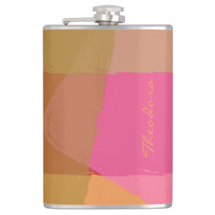 Chic Gold Beige Pink Orange Abstract Hip Flask