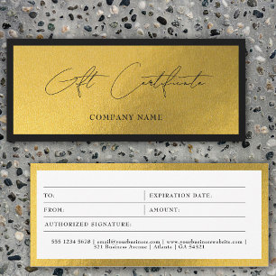 Chic Gold Black Business Gift Certificate Voucher 