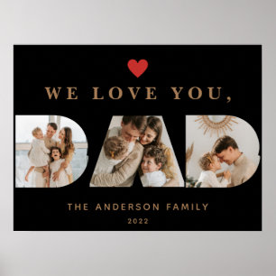 Chic Gold Black Custom Three Dad Script Photos Poster