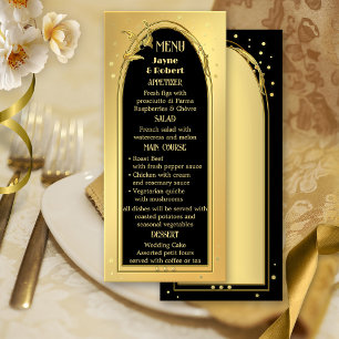 Chic Gold Black Deco Style Wedding Menu