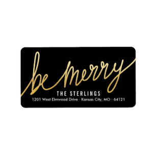 Chic Gold & Black Holiday Return Address Labels