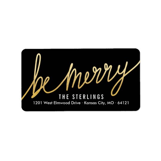 Chic Gold & Black Holiday Return Address Labels
