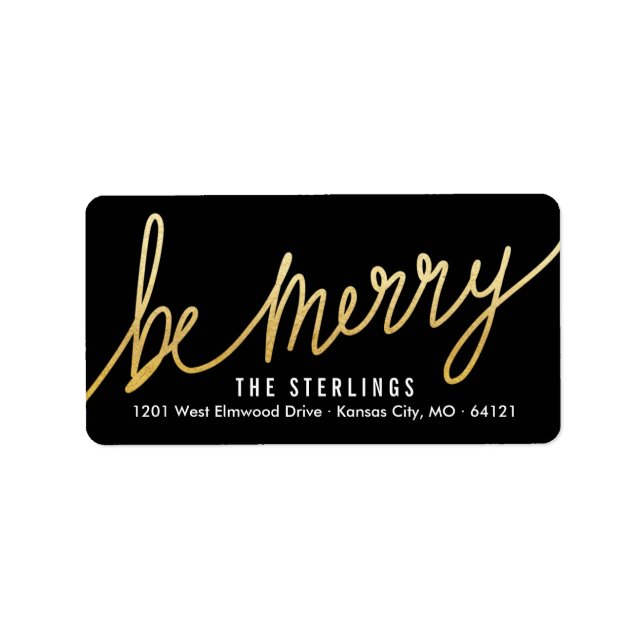Chic Gold & Black Holiday Return Address Labels (Front)
