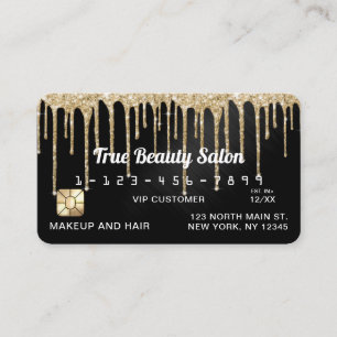 Chic Gold Black Metallic Glitter Drips Credit Business Card