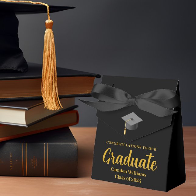 Chic Gold Black Personalised Graduation Party Favour Box (Creator Uploaded)