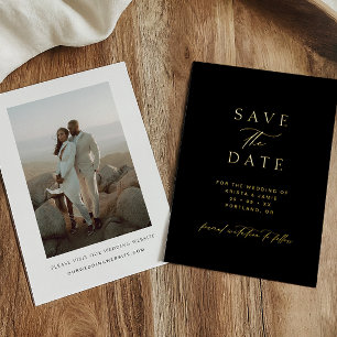 Chic Gold & Black Photo Wedding Save the Date