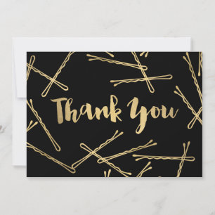 Chic Gold Bobby Pins Hair Salon Black Thank You Card