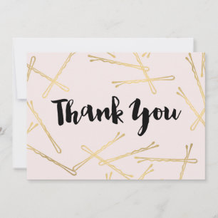 Chic Gold Bobby Pins Hair Salon Pink Thank You Card