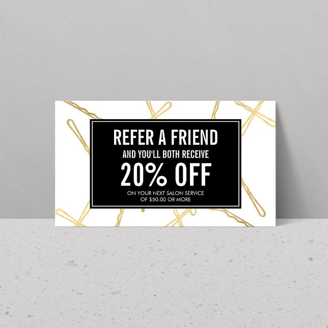 Chic Gold Bobby Pins Hair Salon Referral Card (Creator Uploaded)
